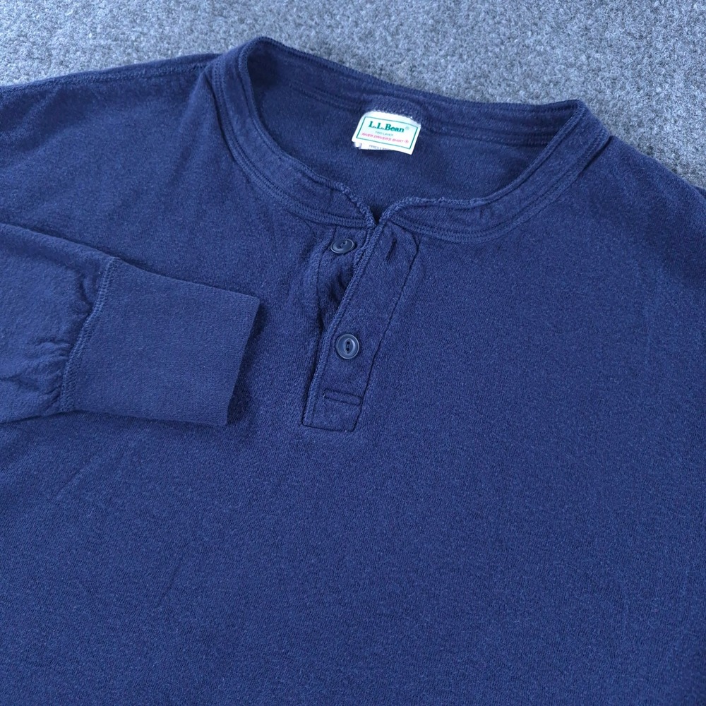 LL Bean River Driver's Shirt Mens Large Navy Blue Wool Blend Henley USA VTG
